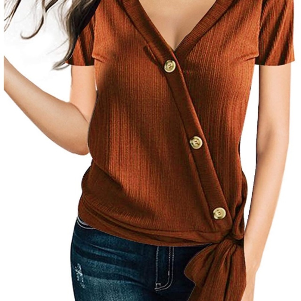 Burnt orange/maroon short sleeve top with side tie
